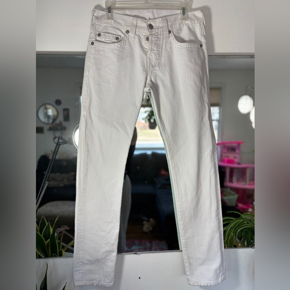 True Religion Rocco Relaxed Skinny Button Fly White Jeans Spring Comfy SZ 30